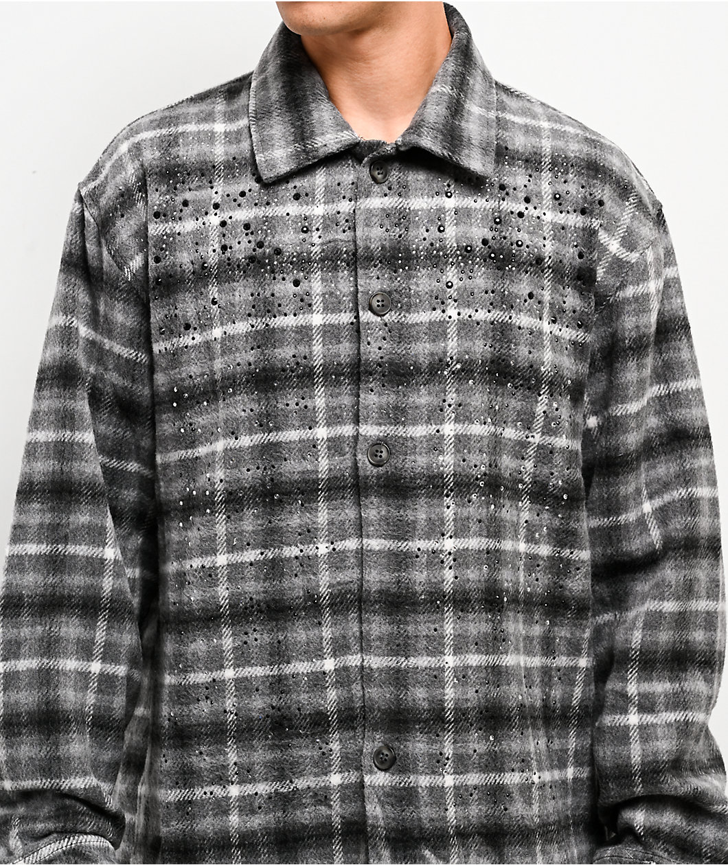 American Stitch Rhinestone Grey Flannel Shirt