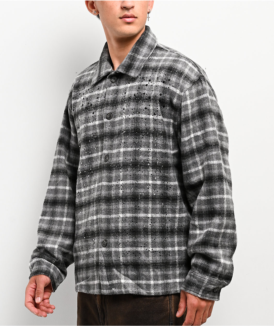 American Stitch Rhinestone Grey Flannel Shirt