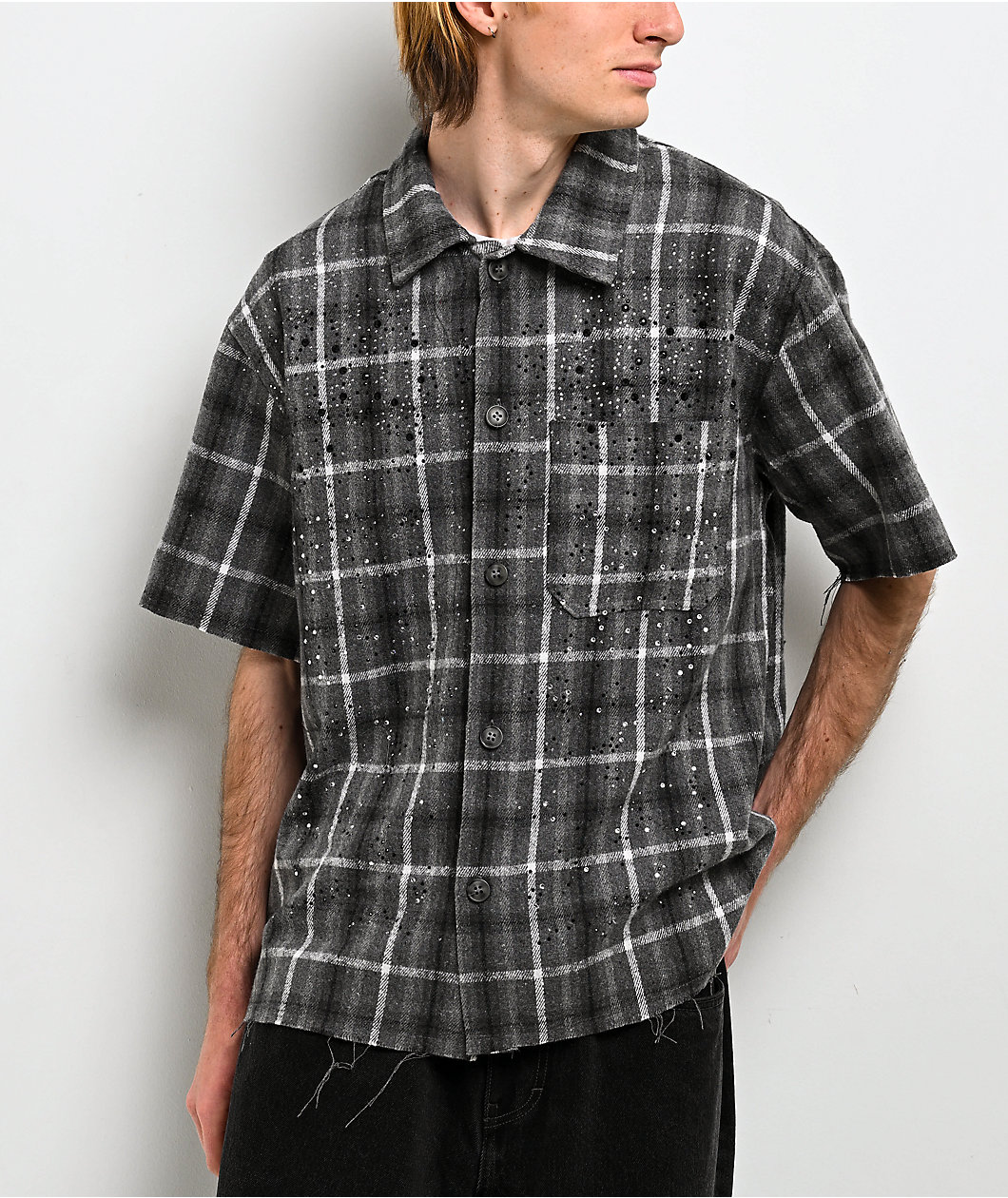 American Stitch Rhinestone Grey Flannel T-Shirt