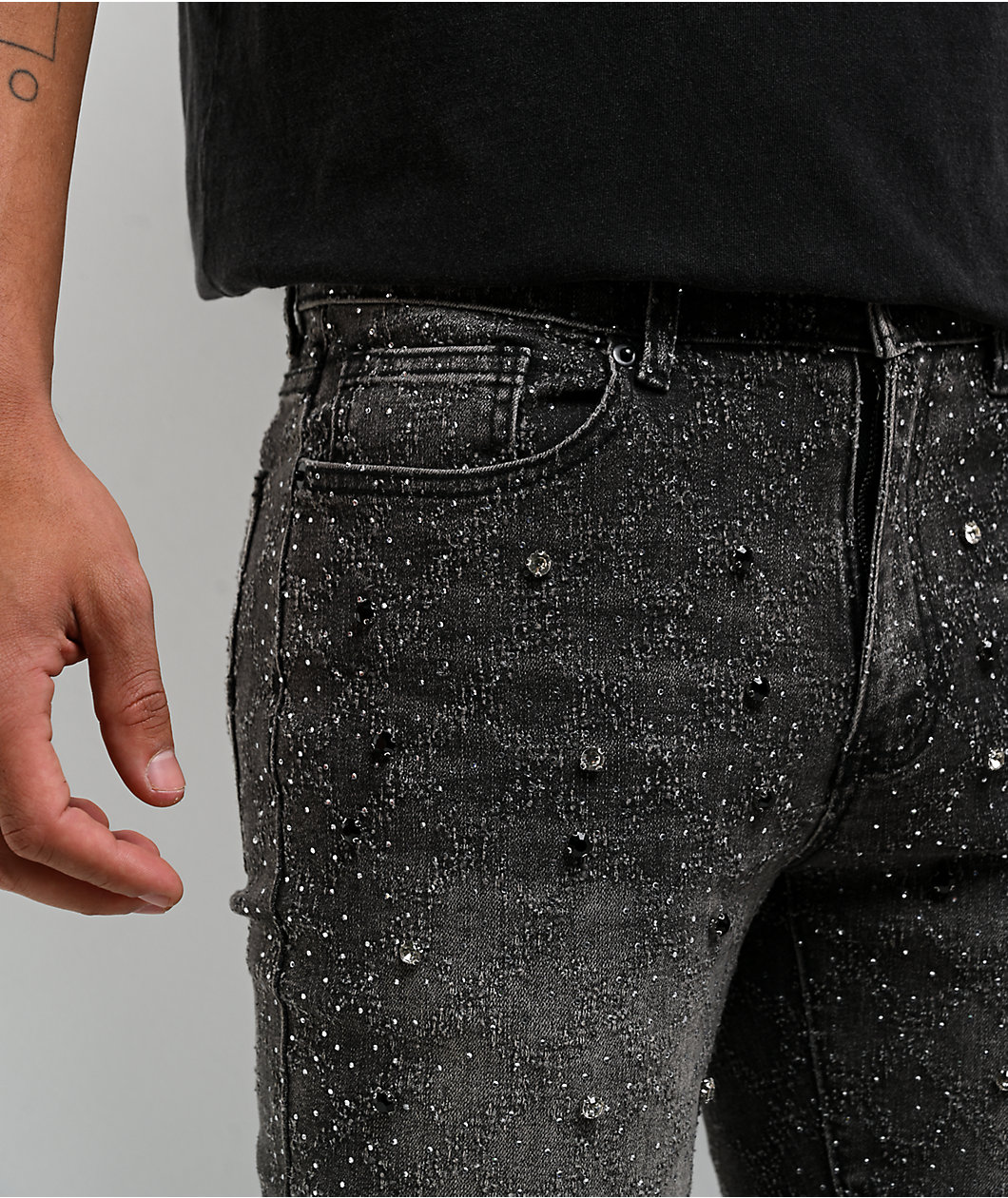 American Stitch Rhinestone Grey Wash Bootcut Jeans