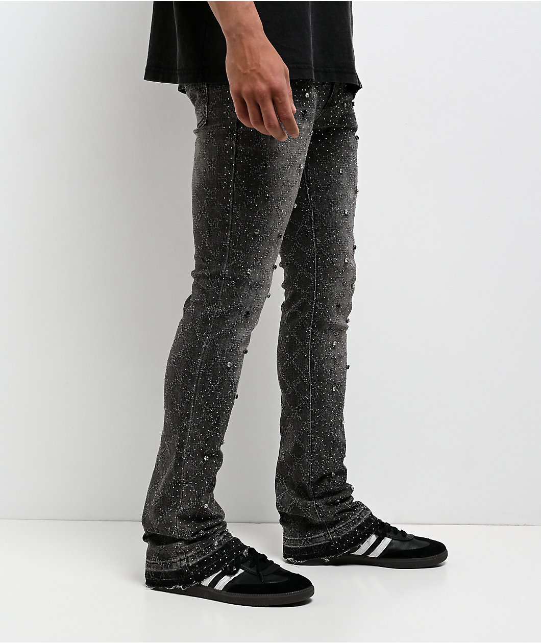 American Stitch Rhinestone Grey Wash Bootcut Jeans