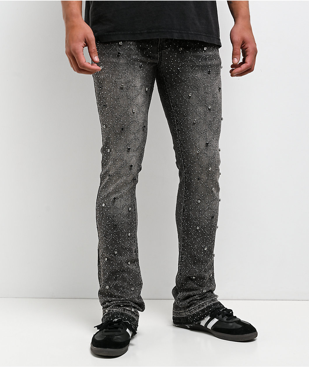 American Stitch Rhinestone Grey Wash Bootcut Jeans