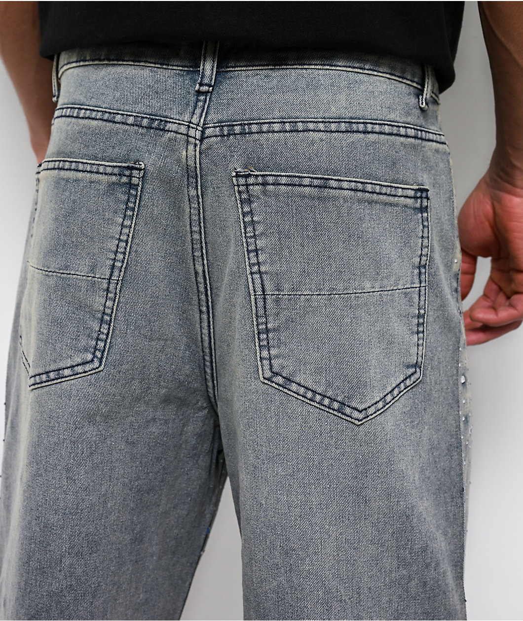 American Stitch Rhinestone Light Blue Wash Distressed Baggy Jeans