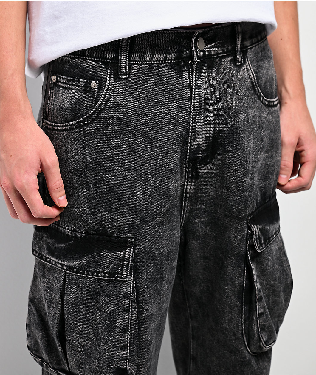 American Stitch Strap Black Wash Cargo Pants