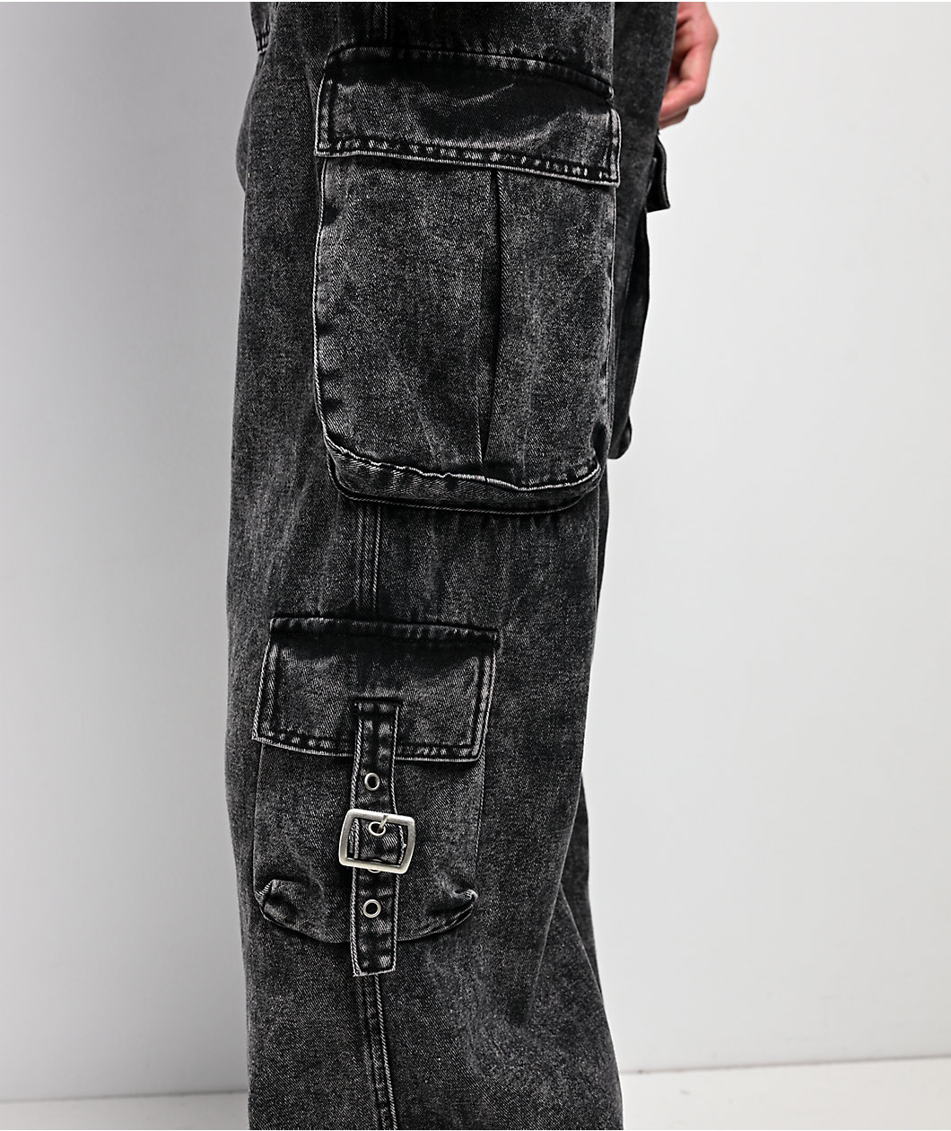 American Stitch Strap Black Wash Cargo Pants