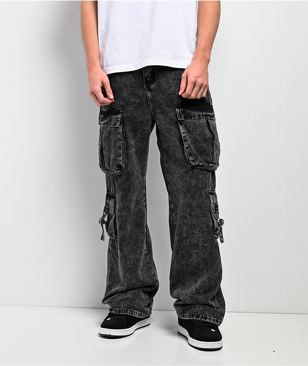 American Stitch Strap Black Wash Cargo Pants