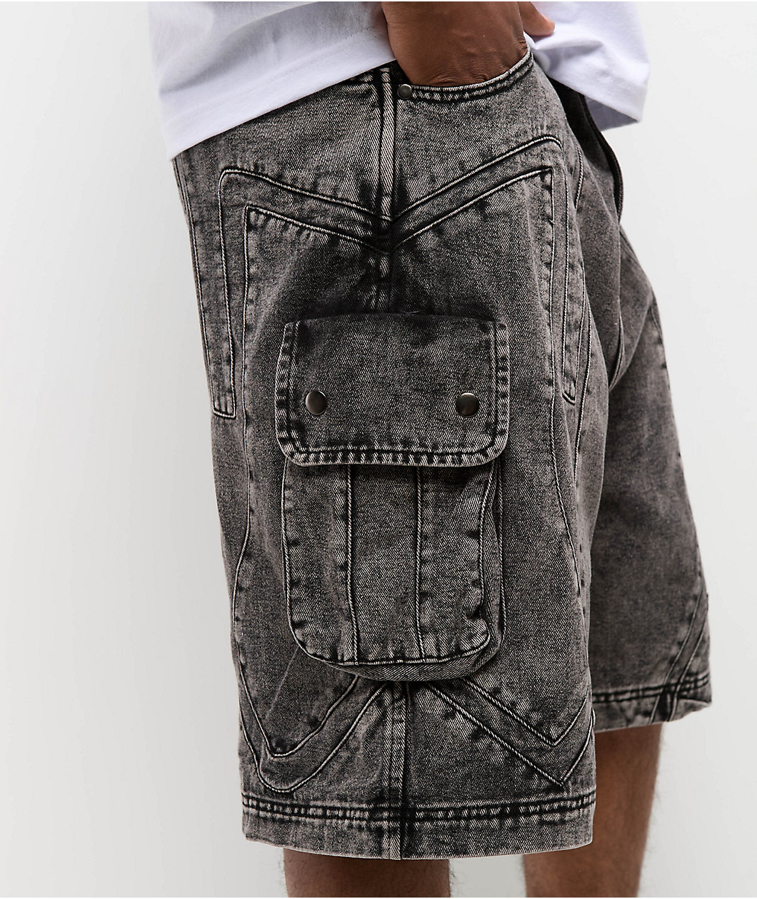 American Stitch Zig Zag Black Wash Cargo Shorts