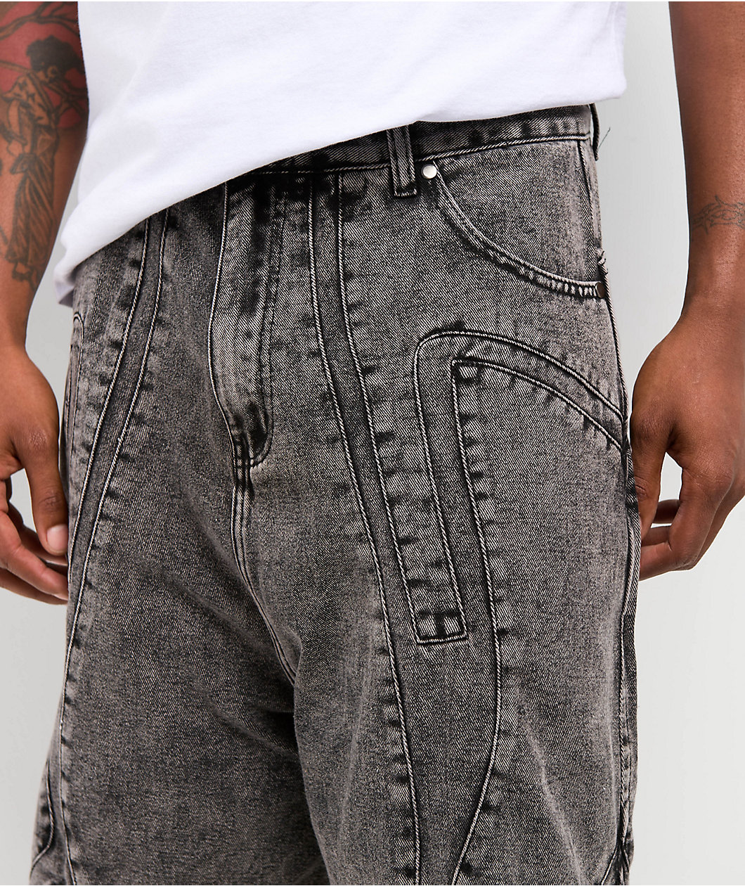 American Stitch Zig Zag Black Wash Cargo Shorts