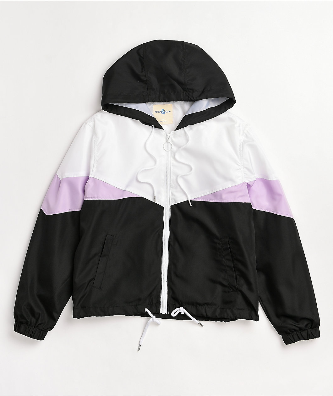 Angel Kiss Black & White Colorblock Crop Windbreaker Jacket