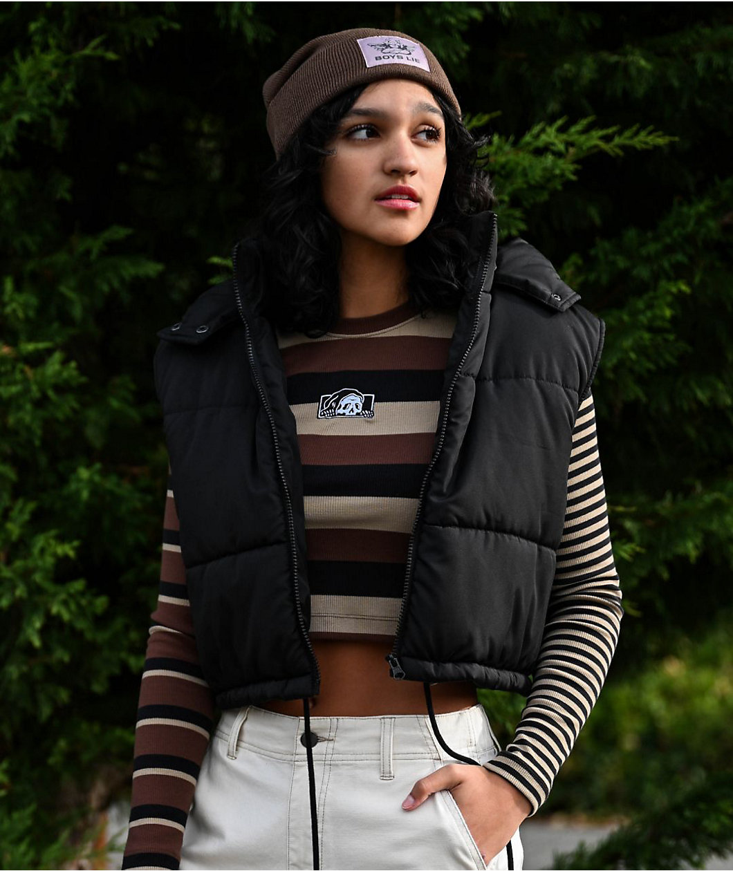 Angel Kiss Black Crop Puffer Vest