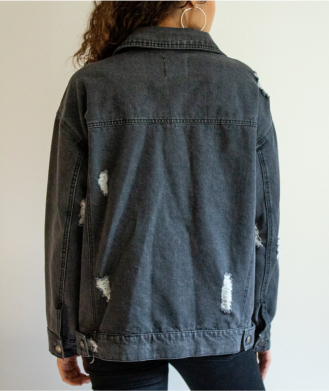 Angel Kiss Distressed Black Denim Jacket