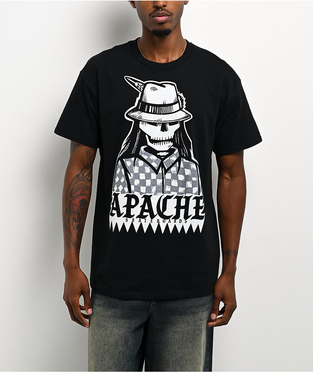 Apache Skull Face Black T-Shirt
