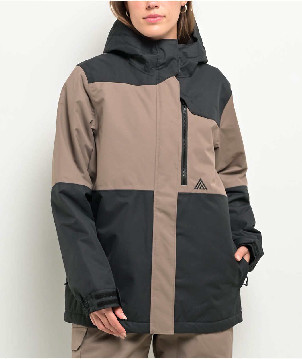 Aperture Womens Ranger ASYM Taupe & Black 10K Snowboard Jacket