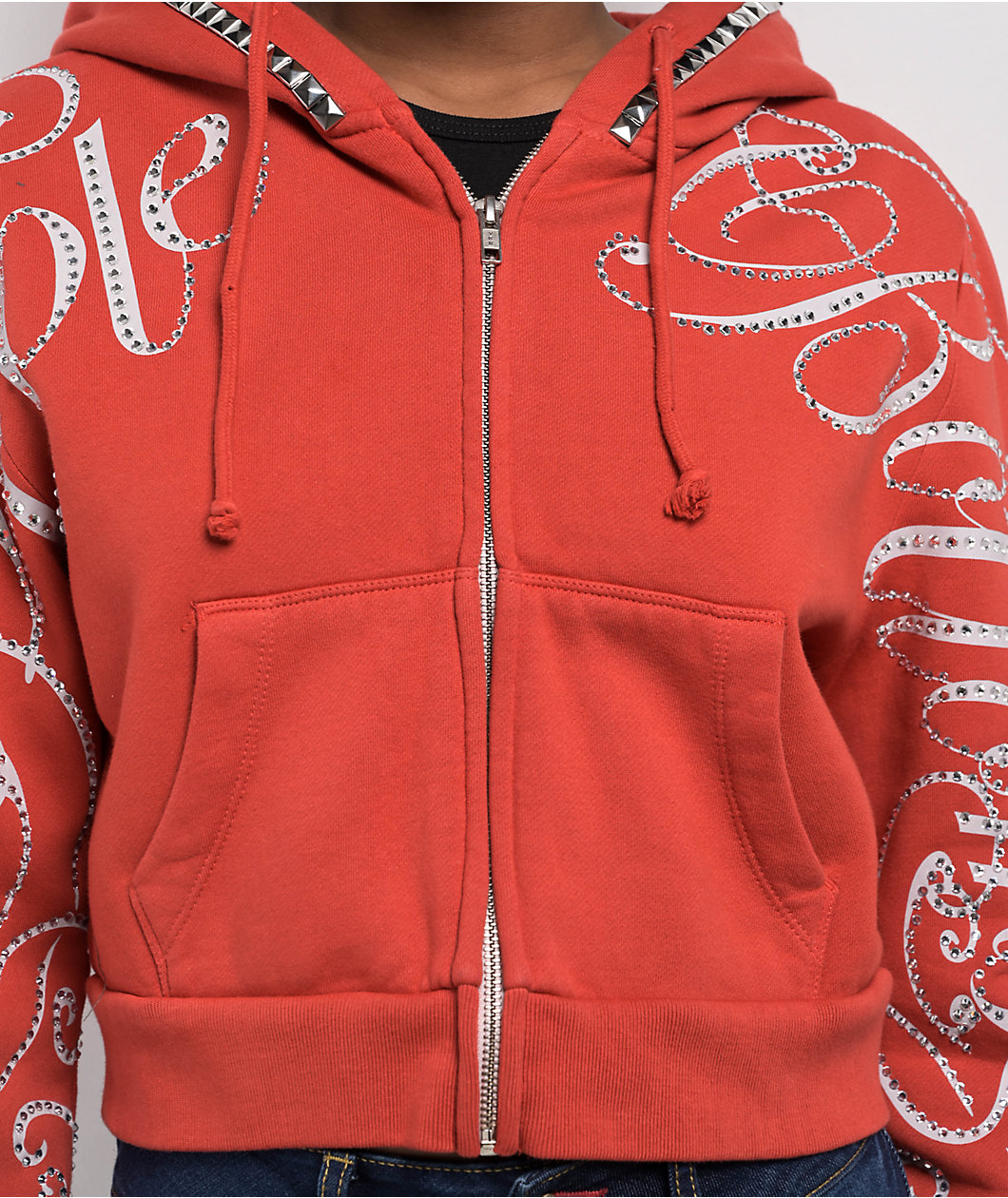 Apple Bottoms Embellished Red Crop Zip Hoodie