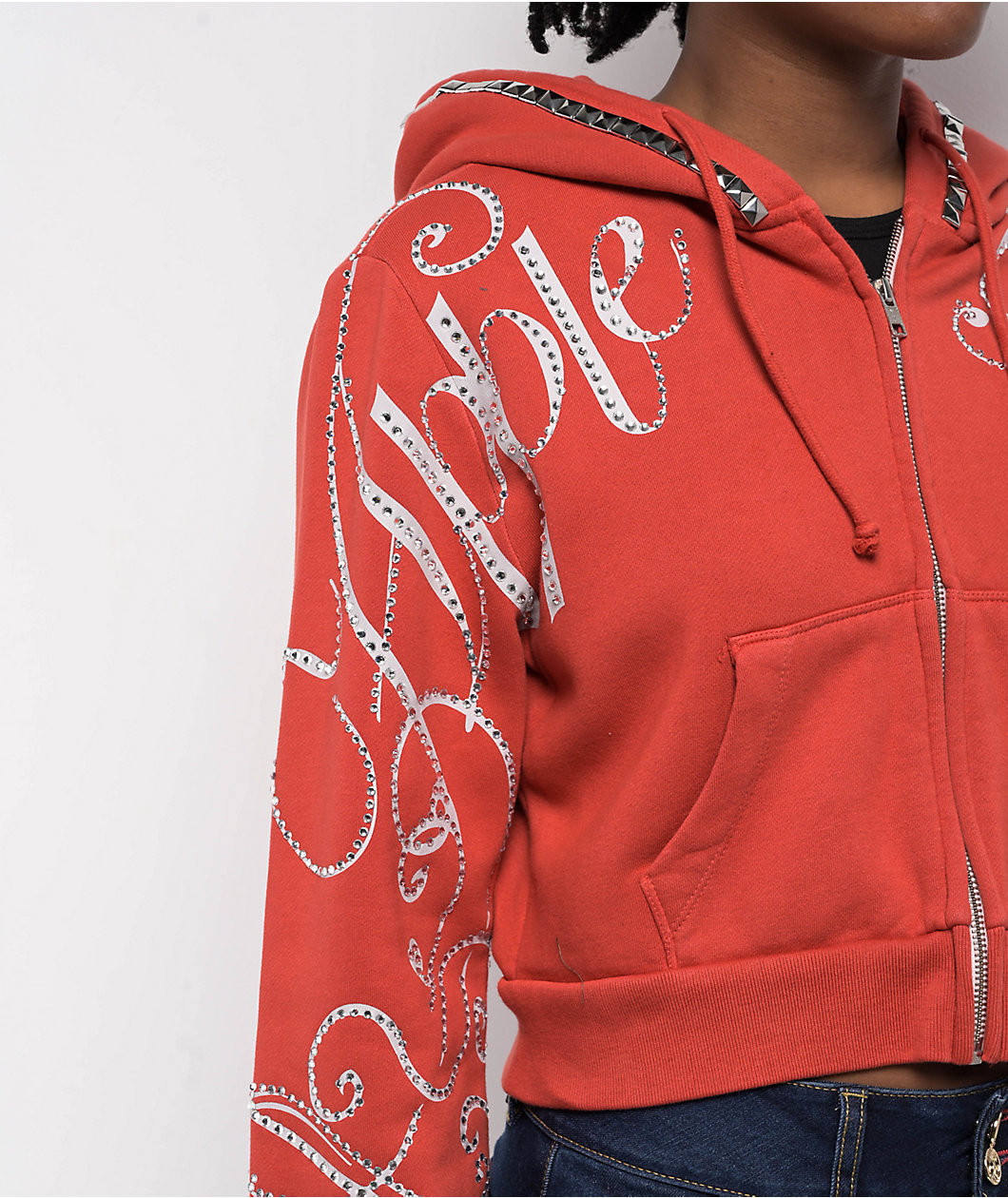 Apple Bottoms Embellished Red Crop Zip Hoodie