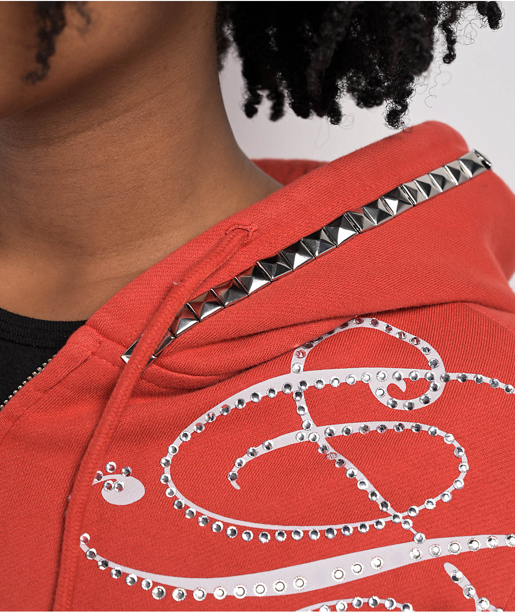 Apple Bottoms Embellished Red Crop Zip Hoodie
