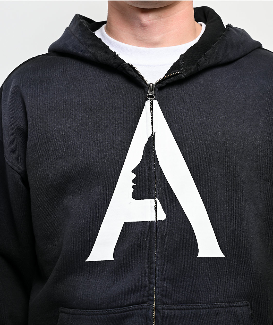 April A Logo Black Wash Zip Hoodie