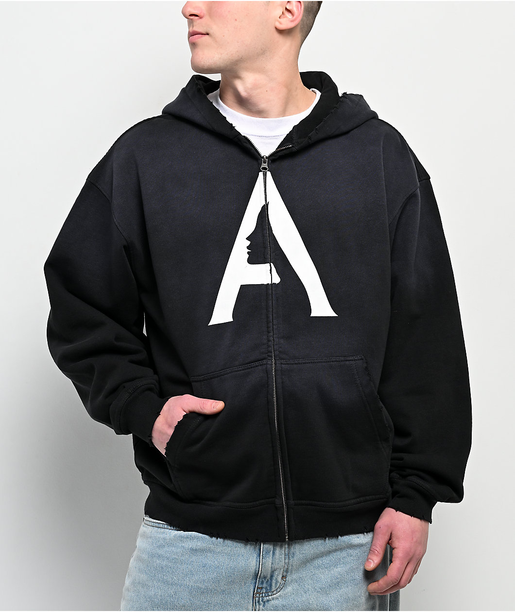 April A Logo Black Wash Zip Hoodie
