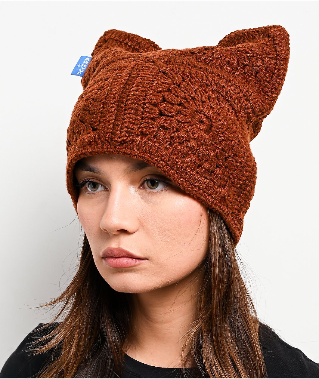 Arkyve Natural Brown Crochet Cat Beanie