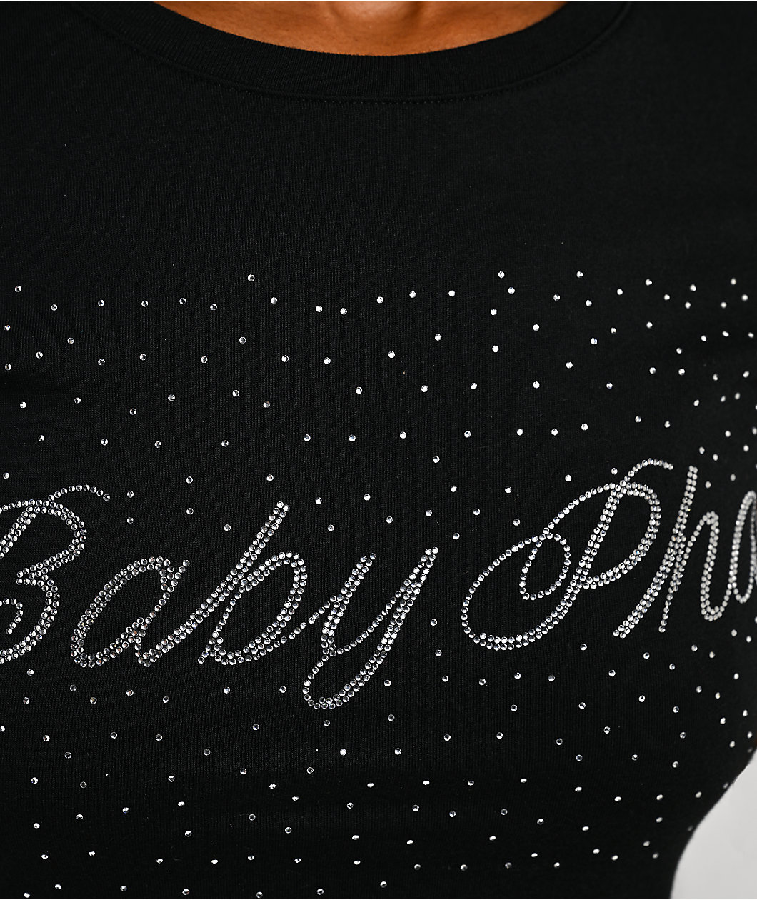 Baby Phat Logo Rhinestone Black Crop T-Shirt
