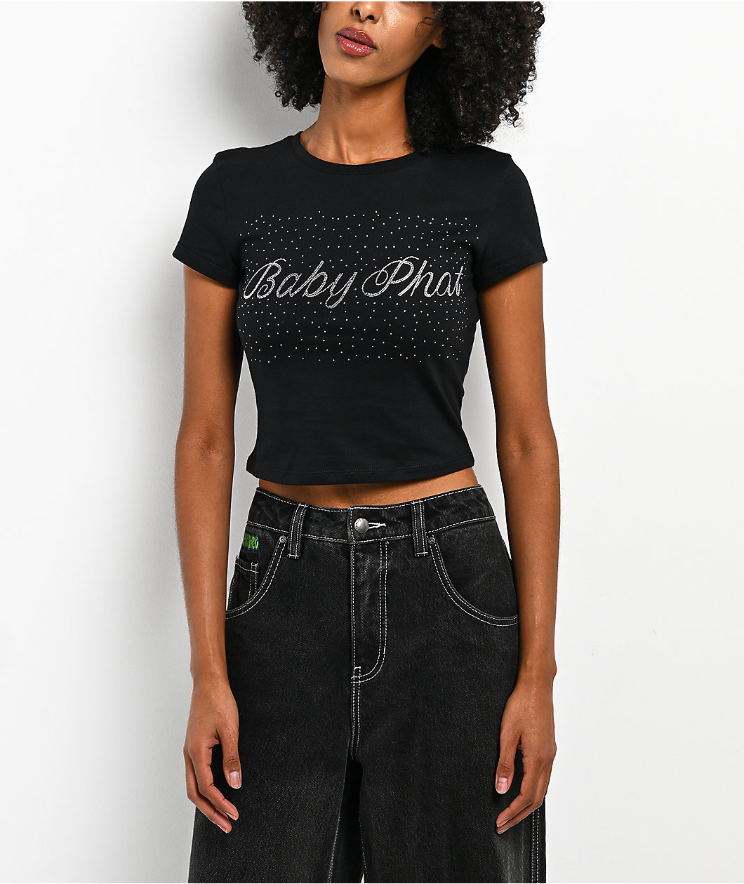 Baby Phat Logo Rhinestone Black Crop T-Shirt