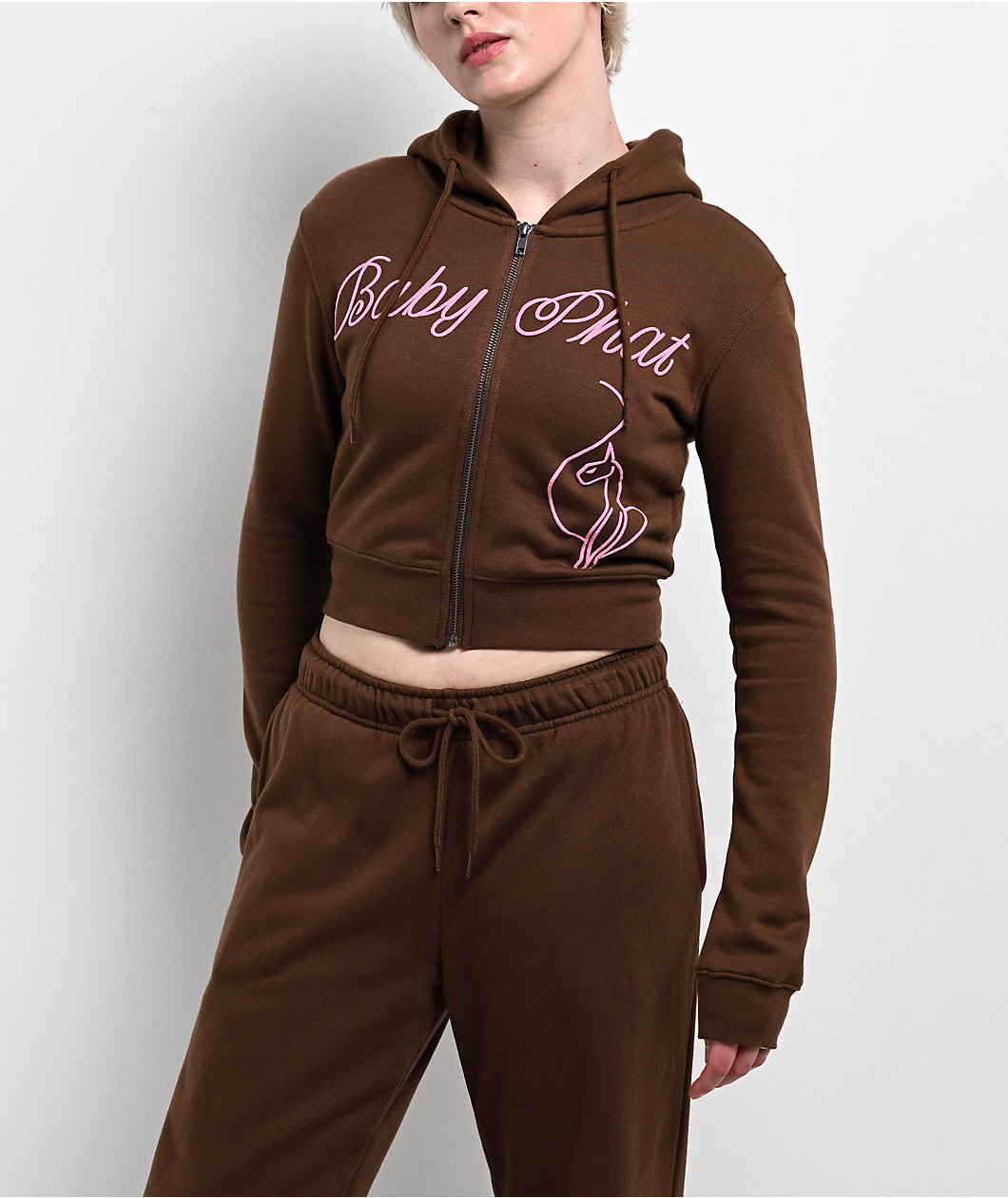 Baby Phat Script Brown Crop Zip Hoodie