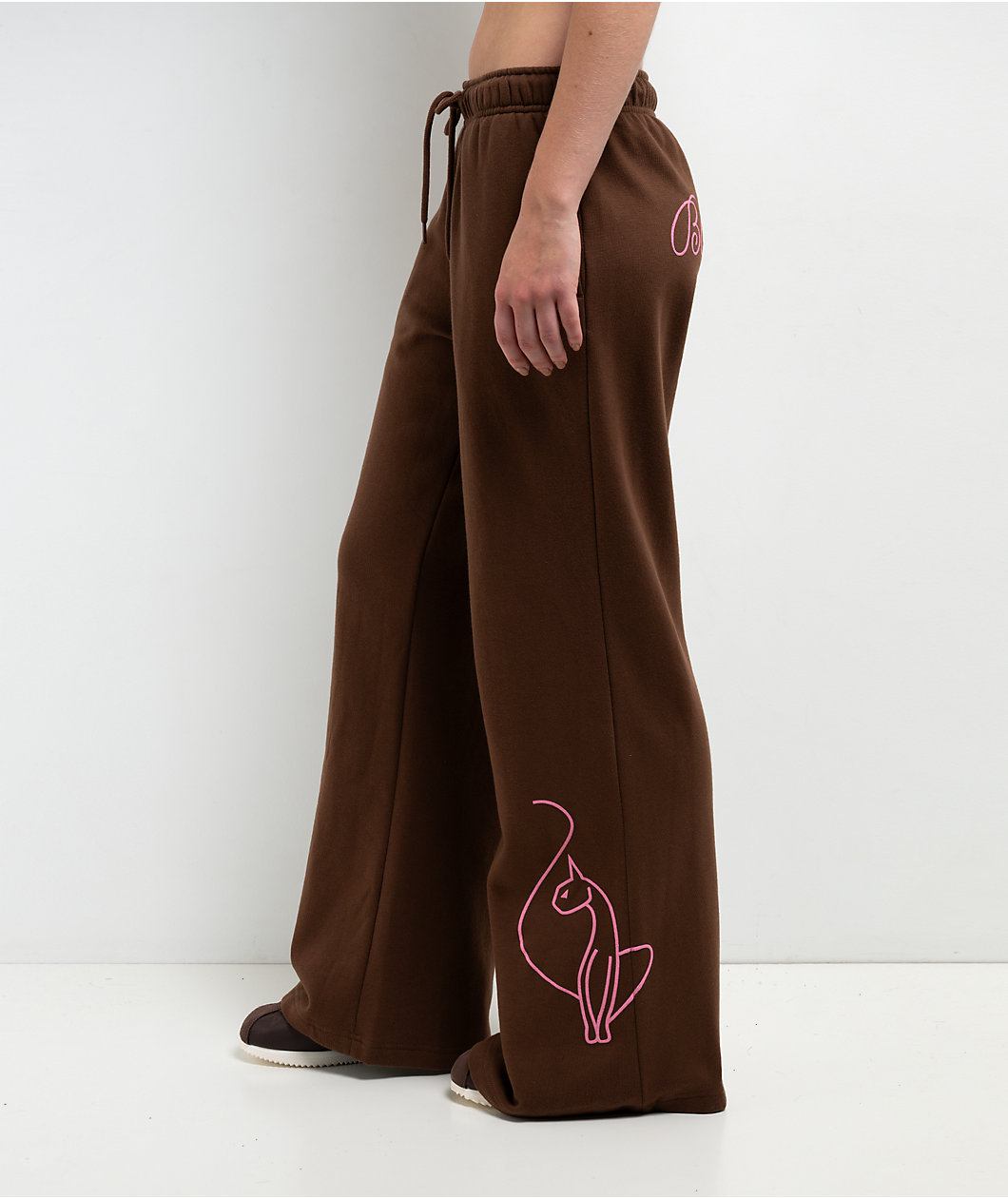 Baby Phat Script Cat Brown Wide Leg Sweatpants