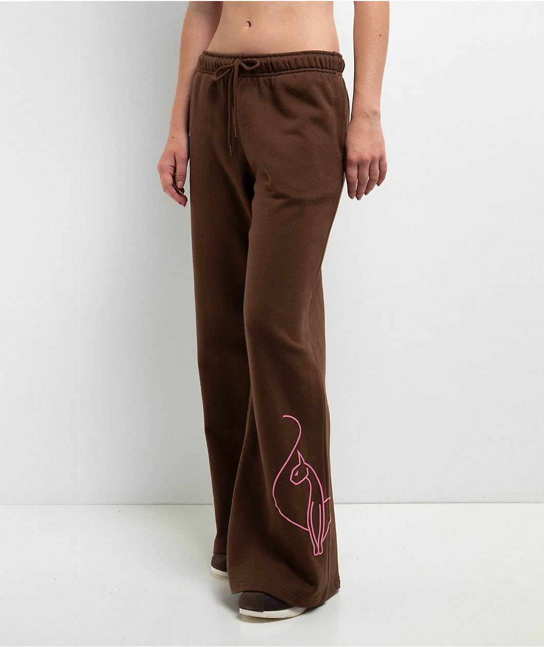 Baby Phat Script Cat Brown Wide Leg Sweatpants