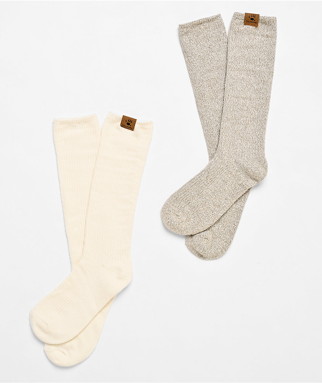 Bearpaw Super Soft Twist Slouch 2 Pack White & Grey Crew Socks