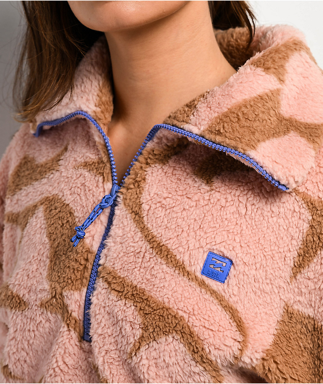 Billabong Barra Pink & Brown Half Zip Sherpa Jacket