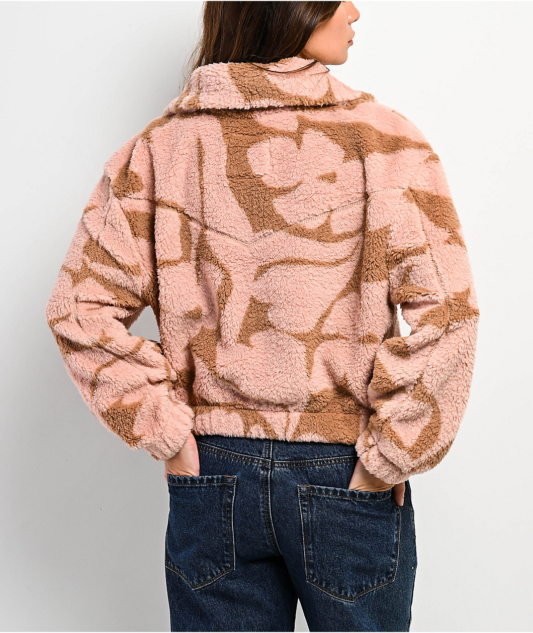 Billabong Barra Pink & Brown Half Zip Sherpa Jacket
