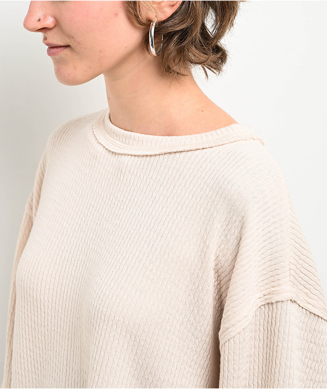 Blu Pepper Balloon Sleeve Cream Sweater