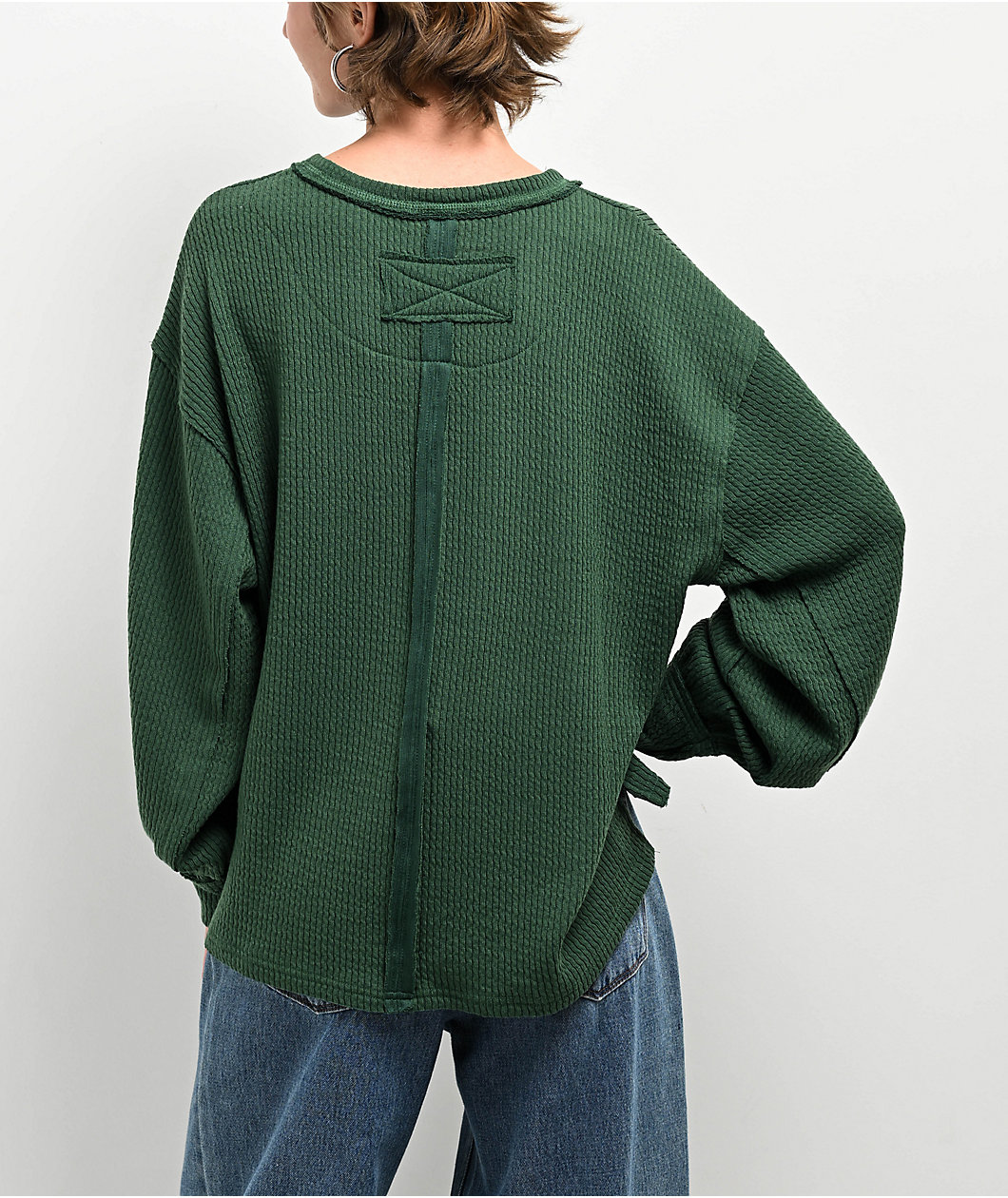 Blu Pepper Balloon Sleeve Green Sweater