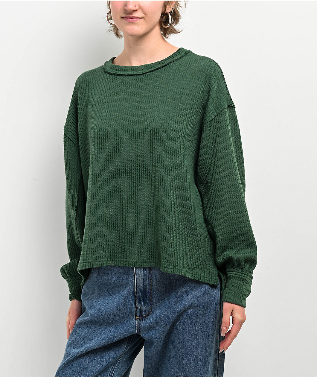 Blu Pepper Balloon Sleeve Green Sweater