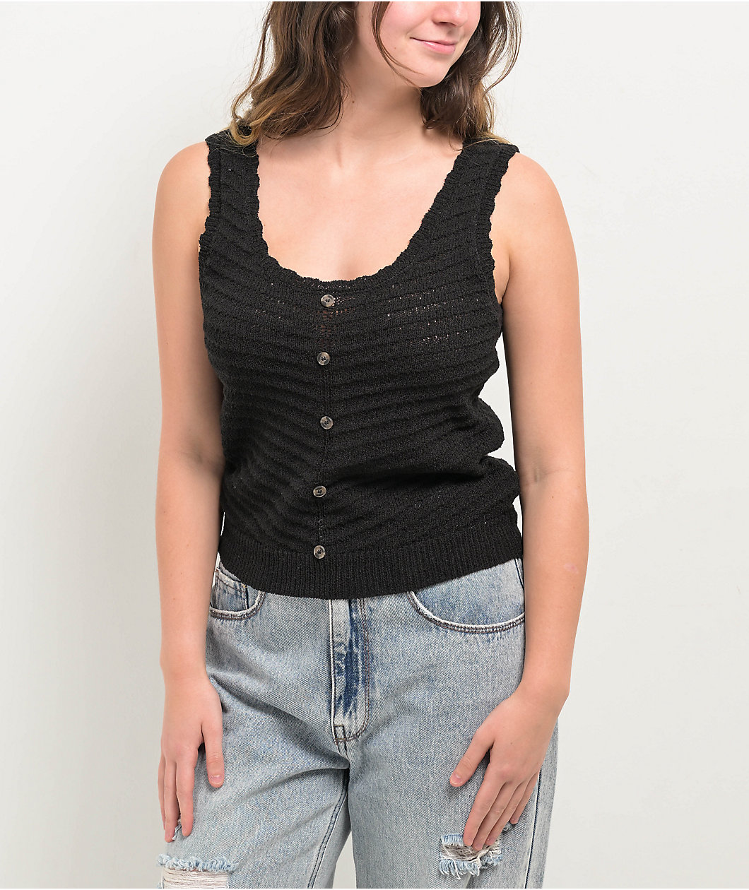 Blu Pepper Buttoned Black Tank Top