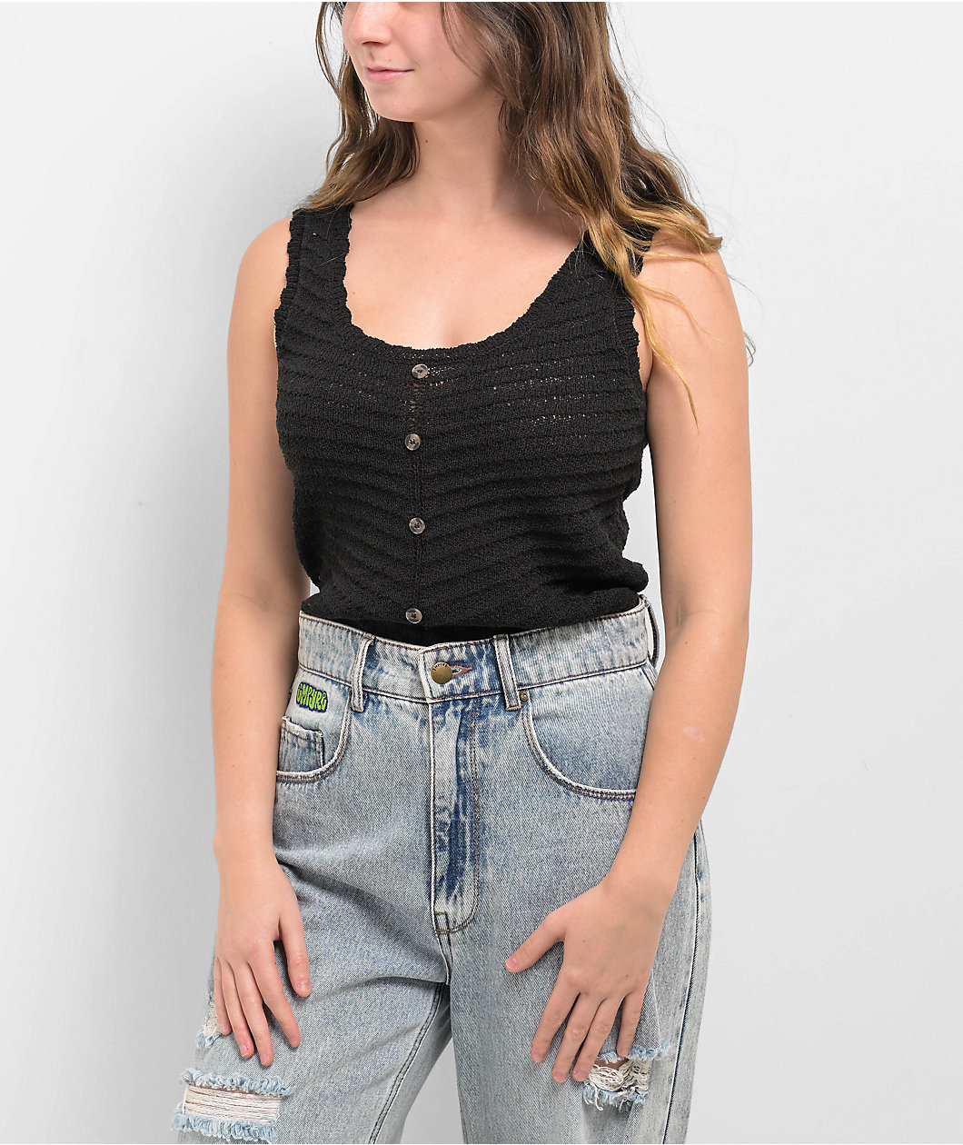 Blu Pepper Buttoned Black Tank Top