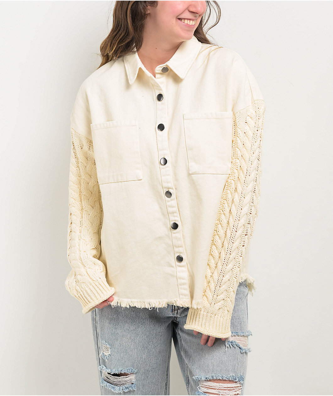 Blu Pepper Contrast Knit White Jacket