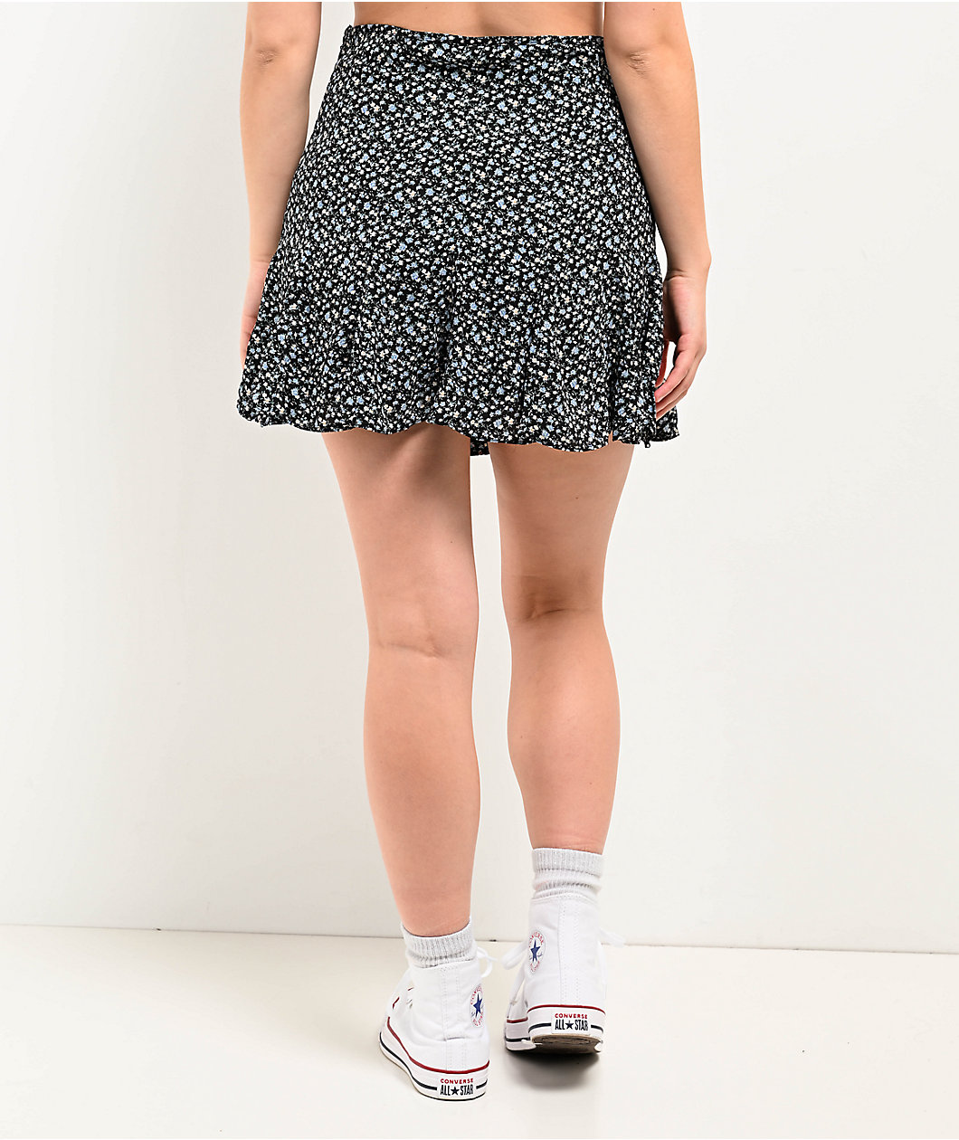 Blu Pepper Pleated Floral Black Mini Skirt