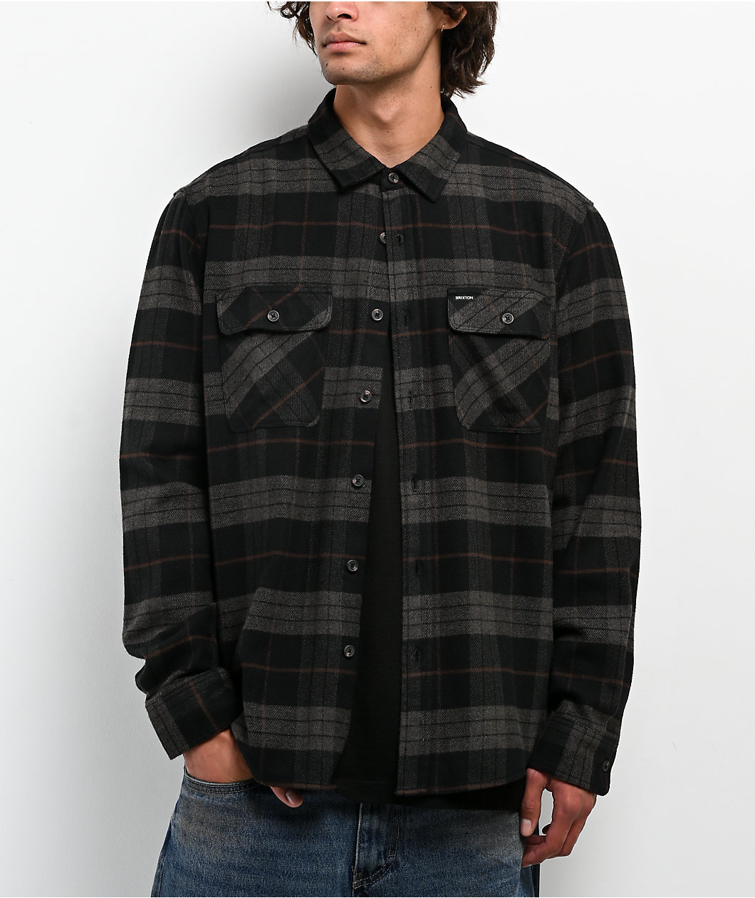 Brixton Bowery Black & Charcoal Flannel Shirt