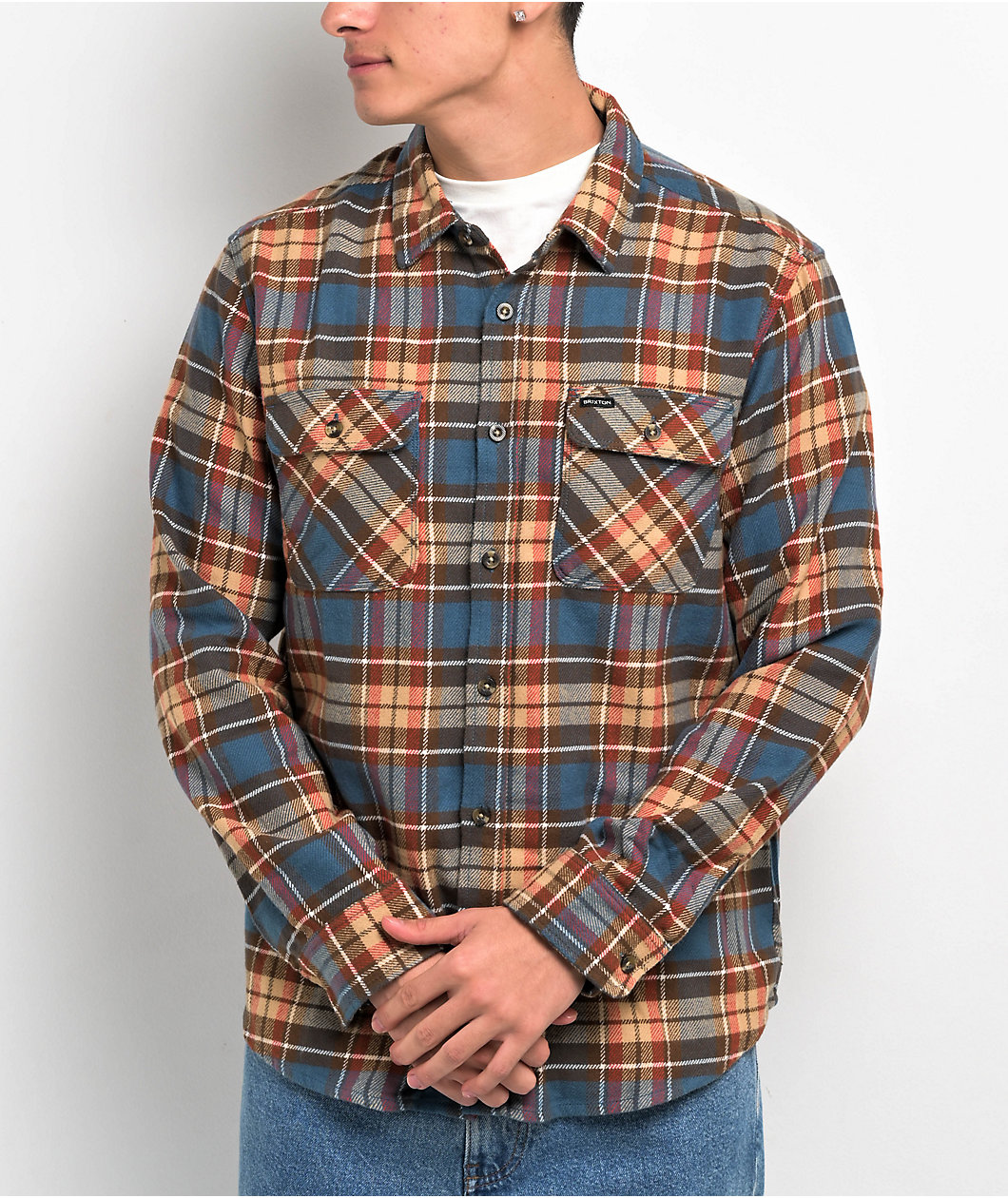 Brixton Bowery Blue & Sand Flannel Shirt