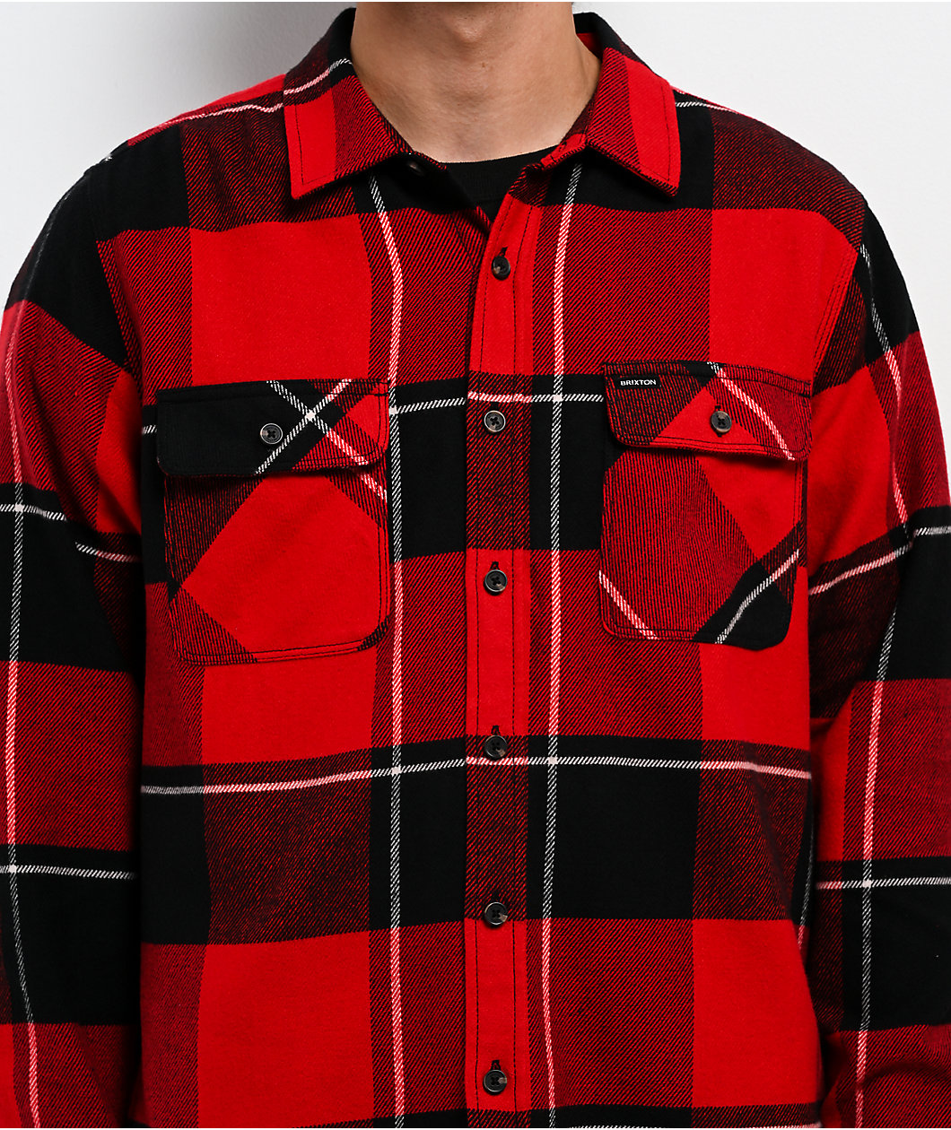Brixton Bowery Red & Black Flannel Shirt