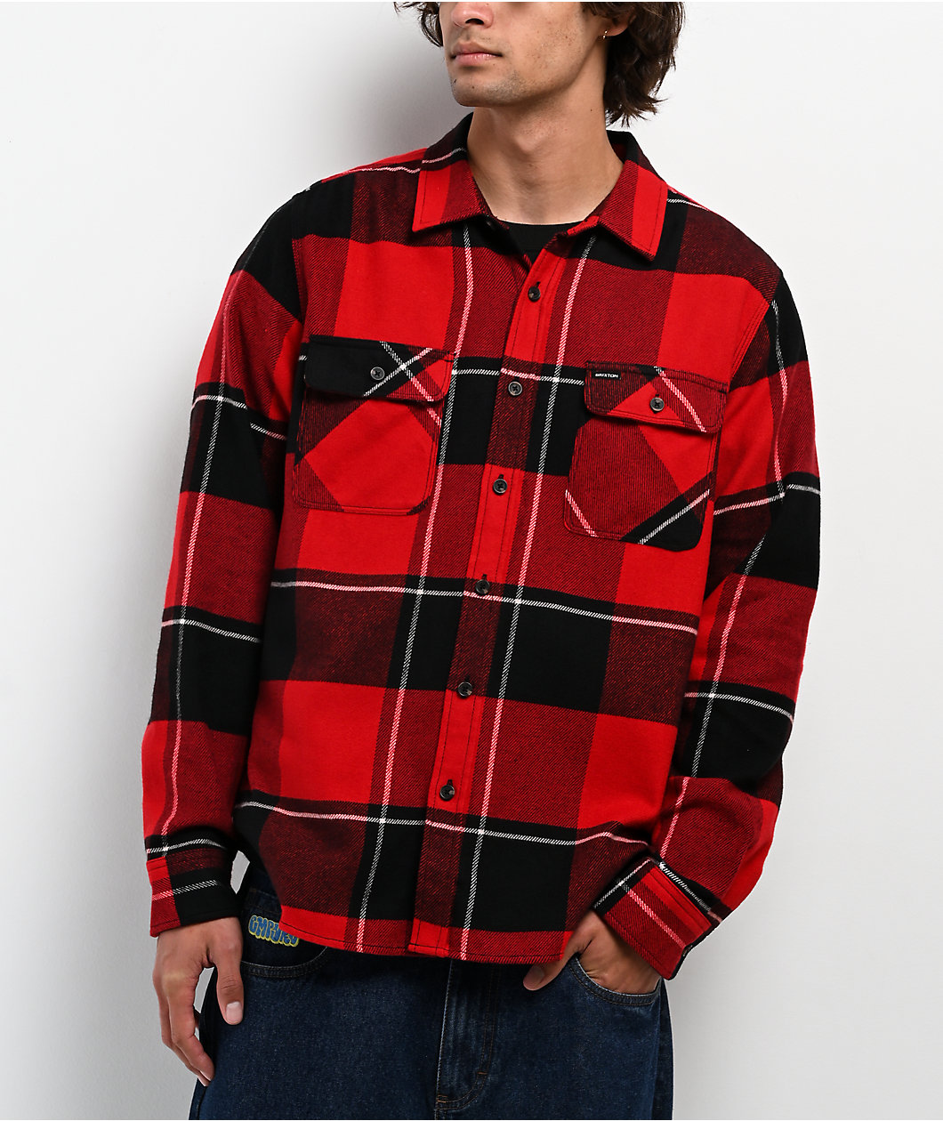 Brixton Bowery Red & Black Flannel Shirt