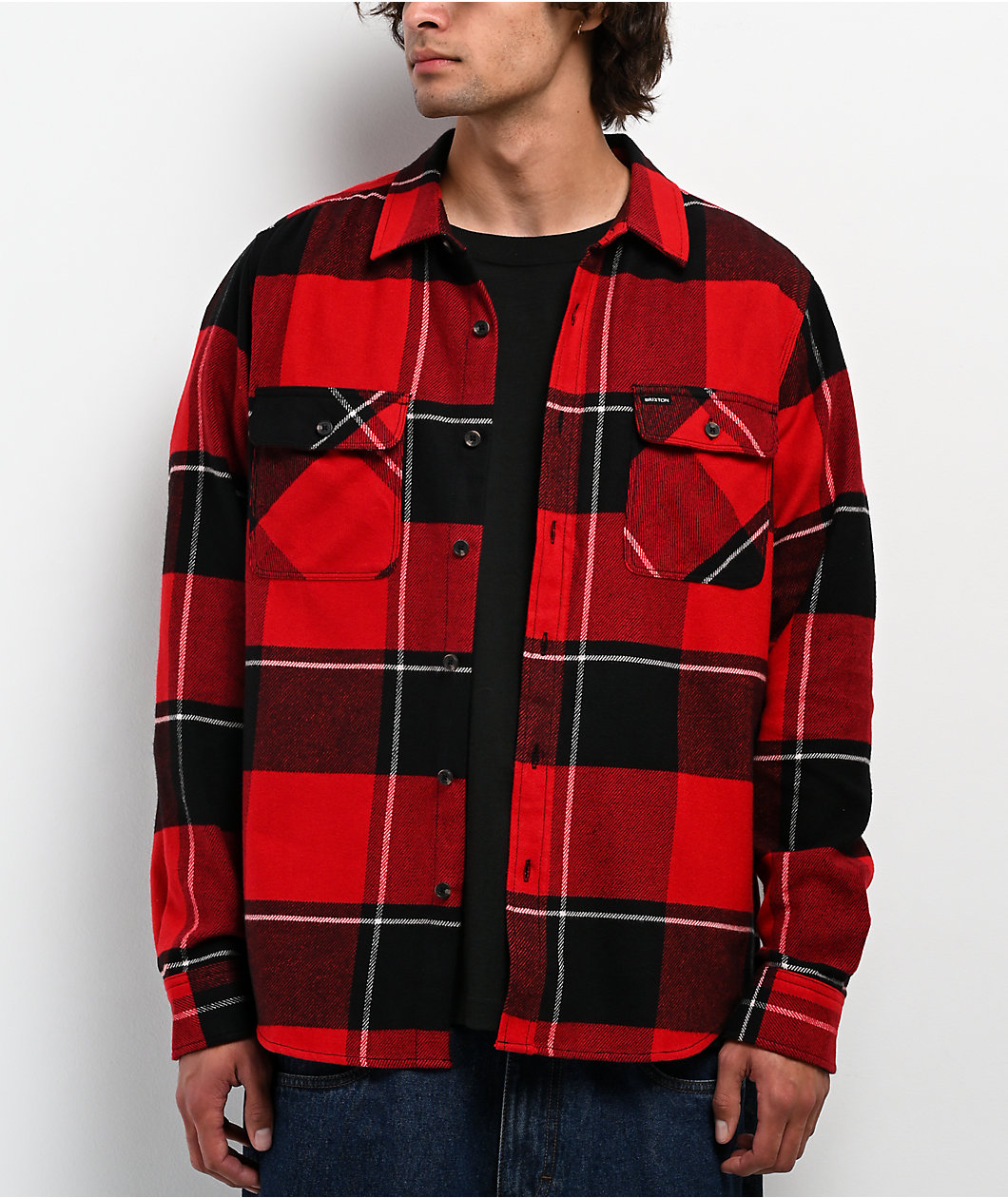 Brixton Bowery Red & Black Flannel Shirt