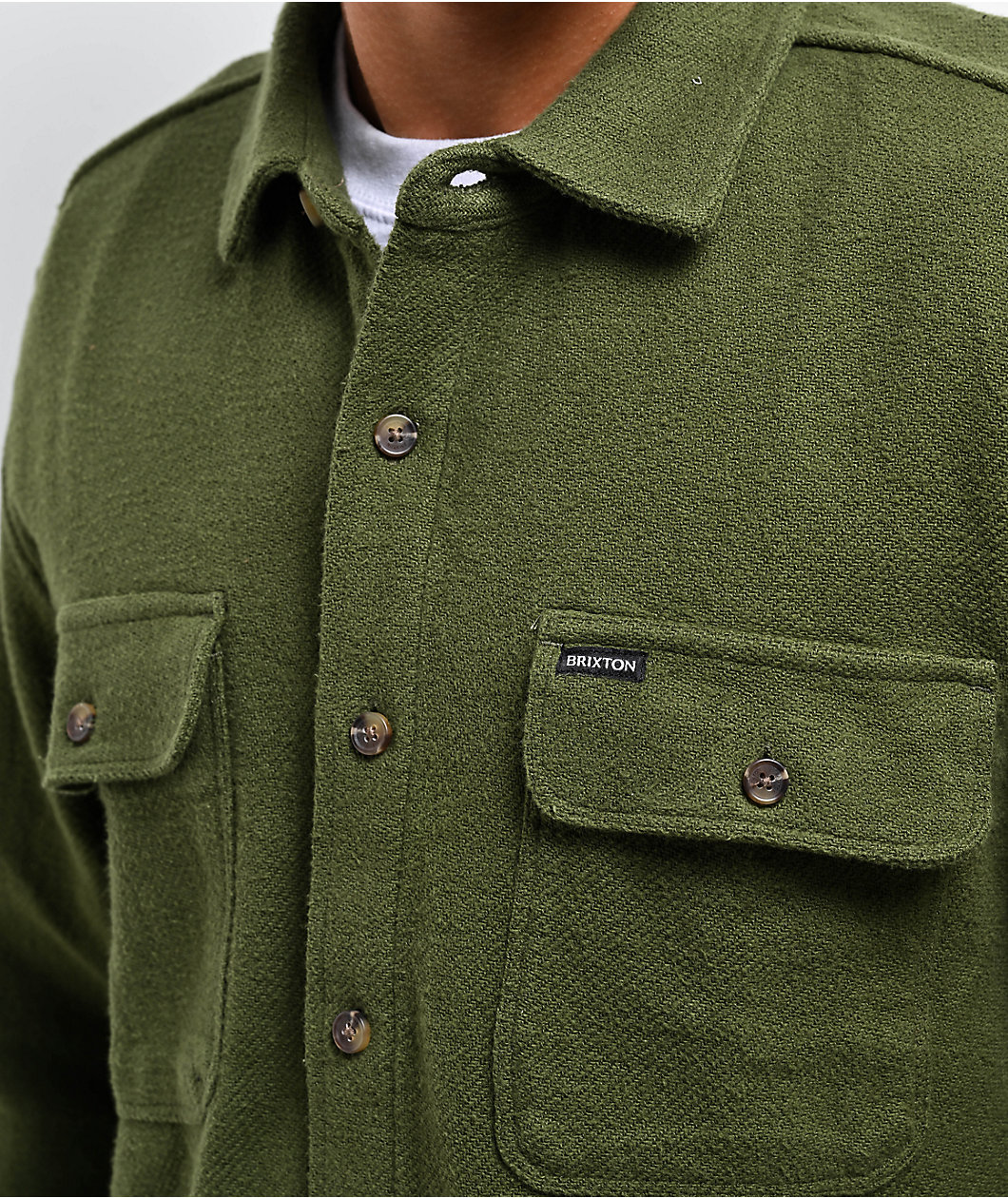 Brixton Bowery Textured Olive Surplus Long Sleeve Button Up Shirt