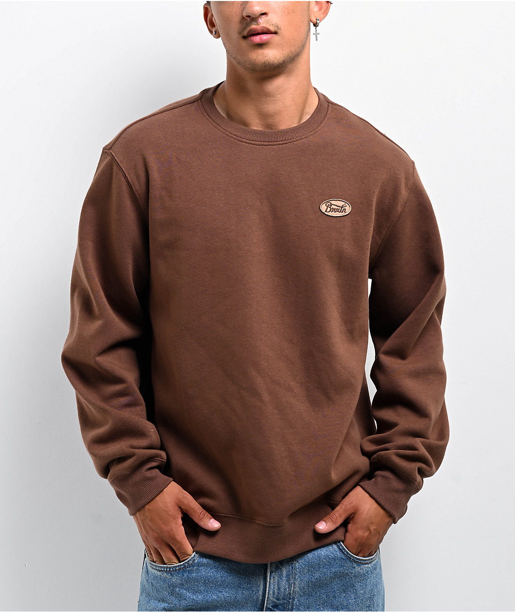 Brixton Parsons Patch Pinecone Brown Crewneck Sweatshirt Foxvalley Mall