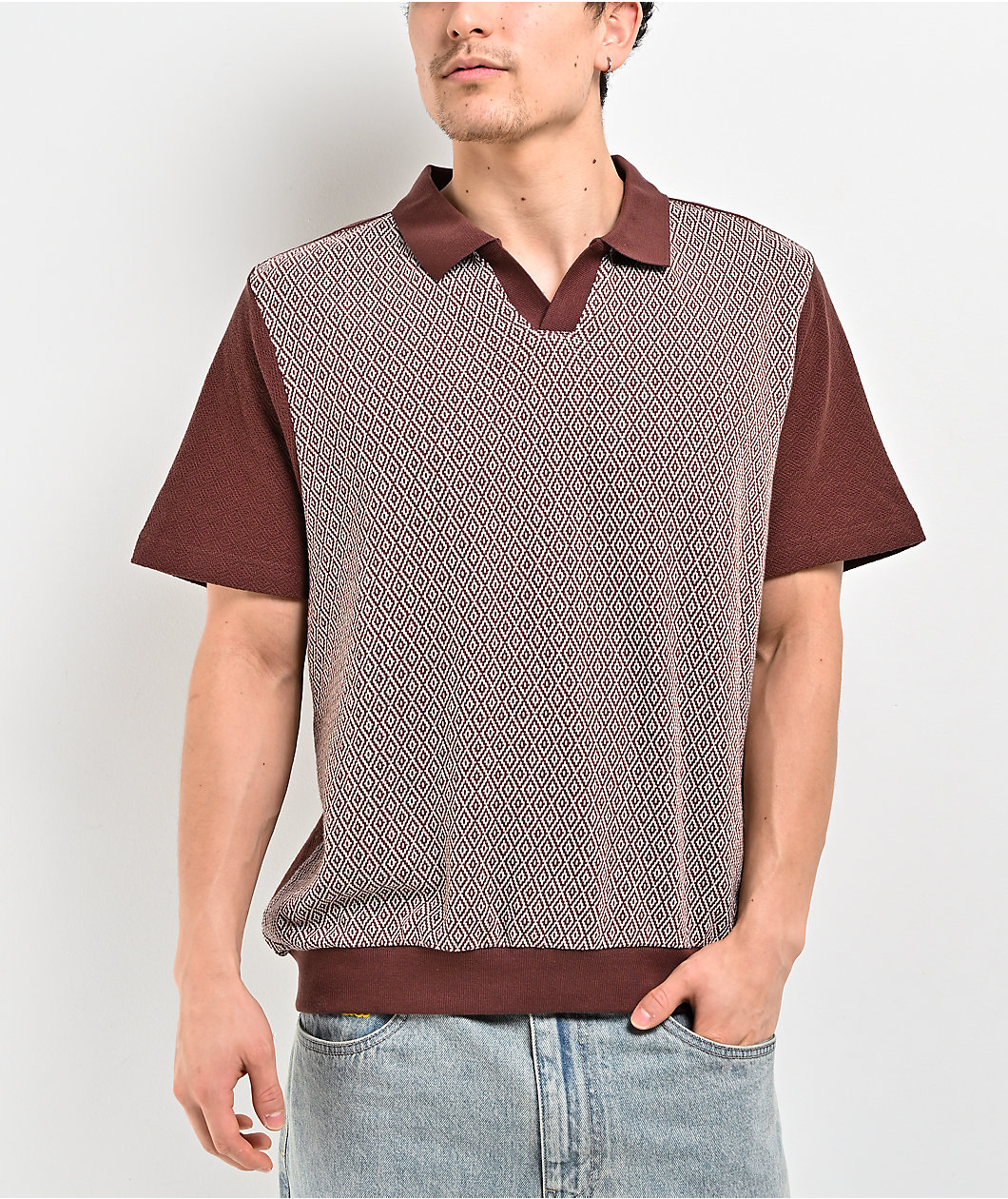 Brixton Theo Brown Knit Polo Shirt