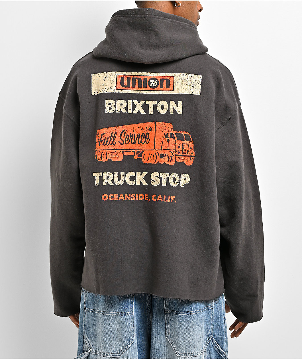 Brixton x 76 Chopped Grey Boxy Crop Hoodie