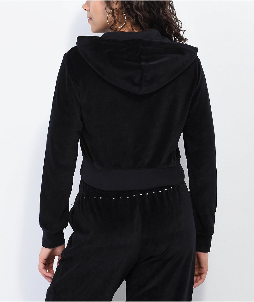Broken Promises 2Cute Black Velour Crop Zip Hoodie