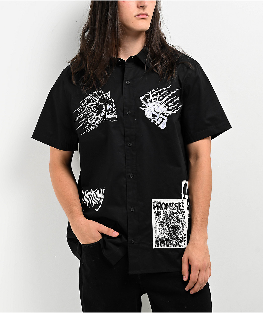 Broken Promises Antonym Black Button Up Shirt