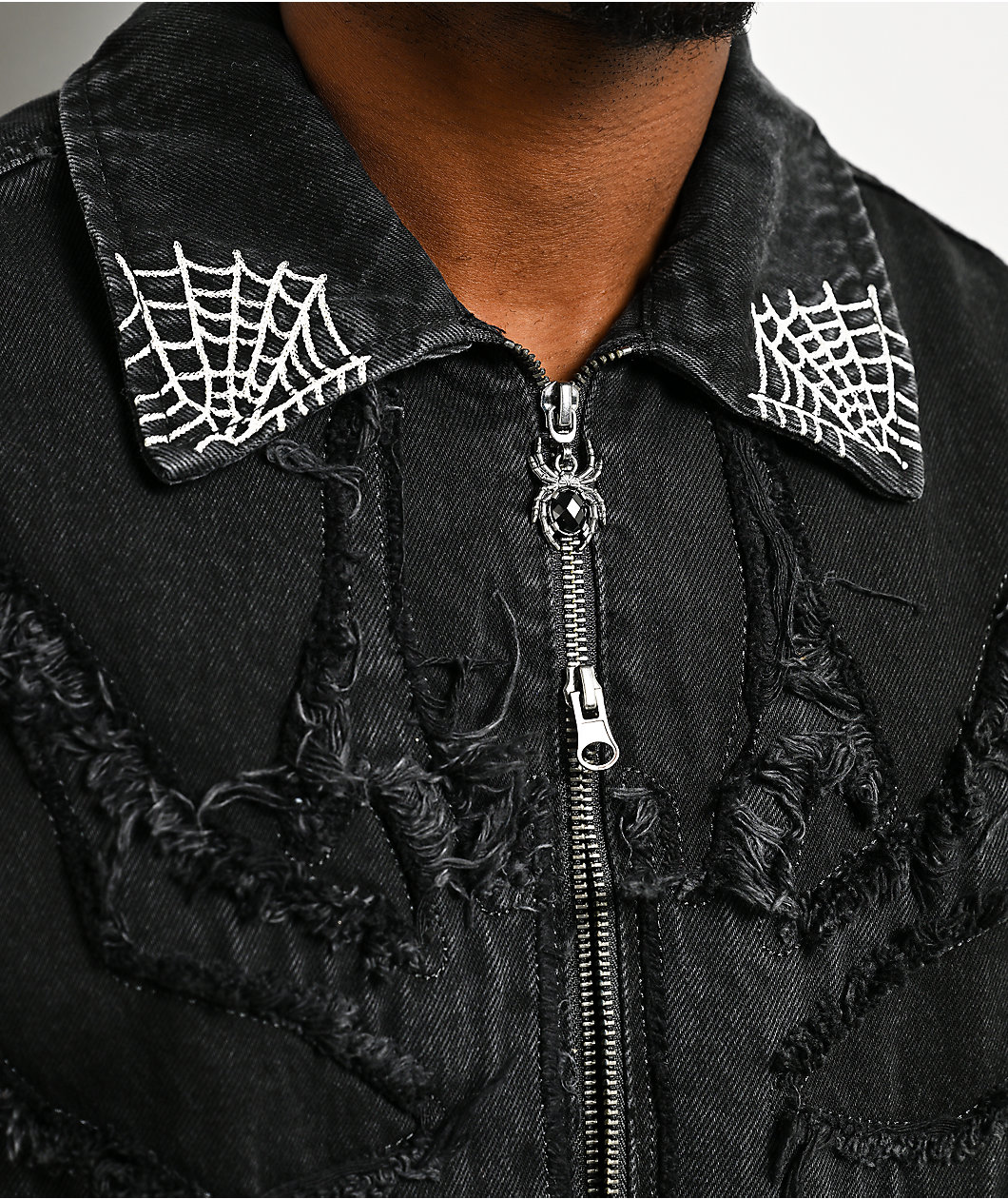 Broken Promises Arachnid Black Denim Zip Work Jacket